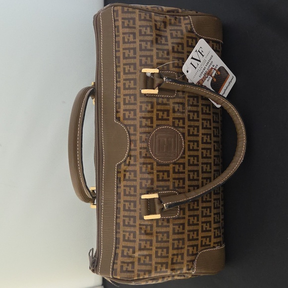 Fendi 1990s Zucca Coated Canvas Boston Bag w/textured leather- rare collectable